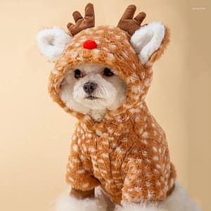 Dog Apparel Pet Christmas Plush Elk Coat Cat Winter Soft Clothes With Tow Ring Cute Ears Hoodies Pet Supplies