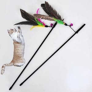 NEW Great Kitten Play Interactive Fun Toy Cat Teaser Wand Rod with Bell Colorful Feather Cats Toys Outdoor Garden Cat Supplies Animal Rescue Donation Pet Supplies