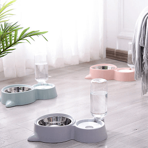 2-in-1 Cat Bowl Water Dispenser Automatic Water Storage Pet Dog Cat Food Bowl Food Container with Waterer Pet Waterer Feeder Pet Supplies