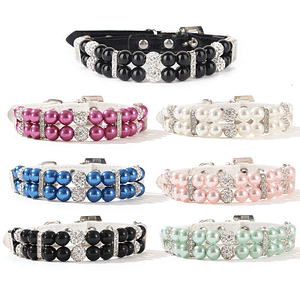 Stylish Small Dog and Cat PU Leather Collars with Matching Pearl Necklaces for Special Occasions Pet Supplies