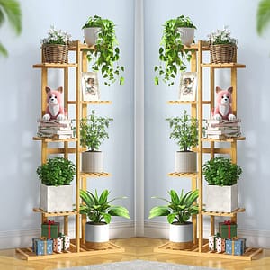 Tall Bamboo Plant Stand Corner Storage Shelf Display Rack Ladder 6 Tier Indoor Ourdoor Home  Garden