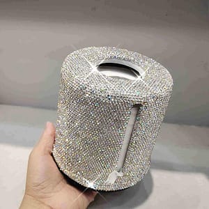 Tissue Boxes & Napkins Rhinestone Cylinder Box Circular Pumping Case Office Living Room Bedroom Toilet Roll Paper Tube Bucket Holder Storage Home  Garden