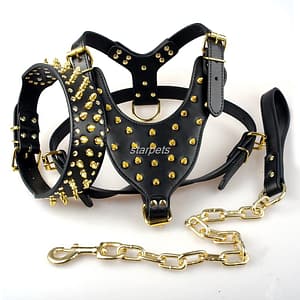 Black Spiked Dog Collars Studded Leather Dog Pet Pitbull Harness Chest 26"-34" Collar & Leash Set For Medium Large Dogs Boxer Bull Terrier Pet Supplies