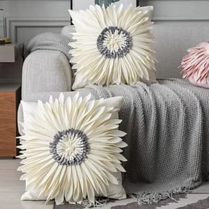 NEW Fashion Modern Style Pink White Throw Pillows 45/45cm Velvet Stitching 3D Chrysanthemum Cushion Waist Pillow Blue Cushion Case Home  Garden