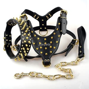 Black Spiked Dog Collars Studded Leather Dog Pet Pitbull Harness Chest 26"-34" Collar & Leash Set For Medium Large Dogs Boxer Bull Terrier Pet Supplies