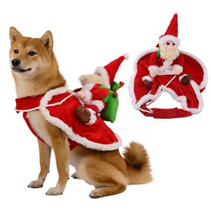 Costume Funny Christmas Santa Claus Riding on Dog Pet Cat Holiday Outfit Clothes Dressing up for Halloween Xmas Pet Supplies