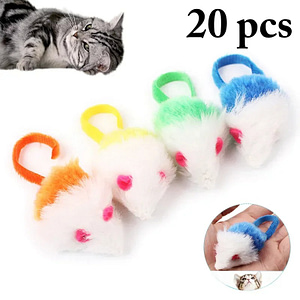 20PCS Solid Color Long Tail Mouse Cat Toy Plush Interactive Pet Play Toy Training Toy For Cats Kittens Pet Supplies