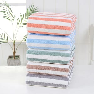 35x75cm Bath Towel Coral Fleece Microfiber Striped Adult Household Textiles Bathroom Soft Woman Sauna Spa Absorbent Towel Home  Garden