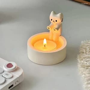 Candle Holders Kitten Holder Warm Paw Cat Plaster Cute Cartoon Home Decoration Craft Gift For Girls Women 0409 Home  Garden