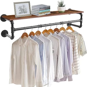 Wall Mounted Clothes Rail Industrial Pipe Clothes Rack Hanger Space-Saving Clothes Hanging Rod Bar Home  Garden