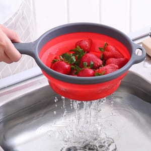 Foldable Silicone Colander Fruit Vegetable Washing Basket Strainer With Handle Strainer Collapsible Drainer Kitchen Tools Home  Garden