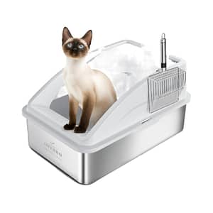 Enclosed Cat Litter Box Stainless Steel with Lid for Big Cats