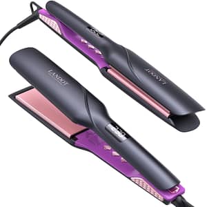 US stock Straightener and Curler 2 in 1 - Professional Ceramic Straightening Curling Iron for Straighten Curl Wave Hair - Dual Voltage 12 Digital Heat Settings Hair Products