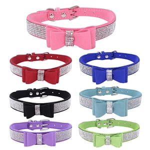 Dog Collars & Leashes Bling Rhinestone Cat Adjustable Leather Bow Tie Kitten Puppy Collar For Small Medium Pets Pet Supplies