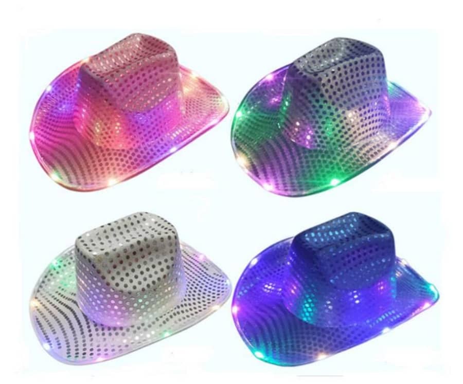 Wholesale Cowgirl LED Hat Flashing Light Up Sequin Cowboy Hats Luminous Caps Halloween Costume FY7970 Home  Garden