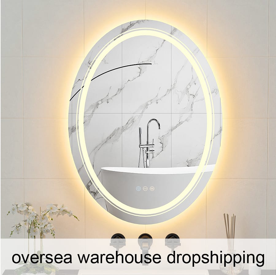 700x500mm LED Oval Mirror Anti-Fog Dimmable Illuminated Vanity Mirror Backlit Wall Mounted Bathroom Mirror with 3 Color Lights Bathroom Mirror Home  Garden