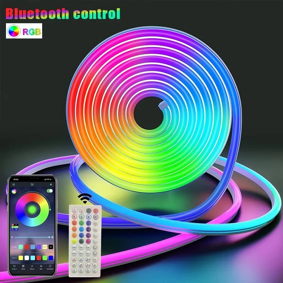 LED Neon Light Strip RGB Strip Flexible Bluetooth Waterproof Silicone Lights 108leds App+48 Key Remote Control TV Backlight For Room Garden Party Lights  Lighting