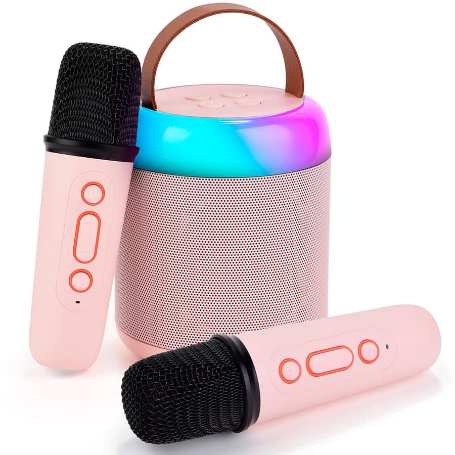 Mini Karaoke Machine for Kids with 2 wireless microphones Portable Bluetooth 5.3 Speaker LedLights Karaoke Gifts for Girls Boys Adult Birthday Electronics