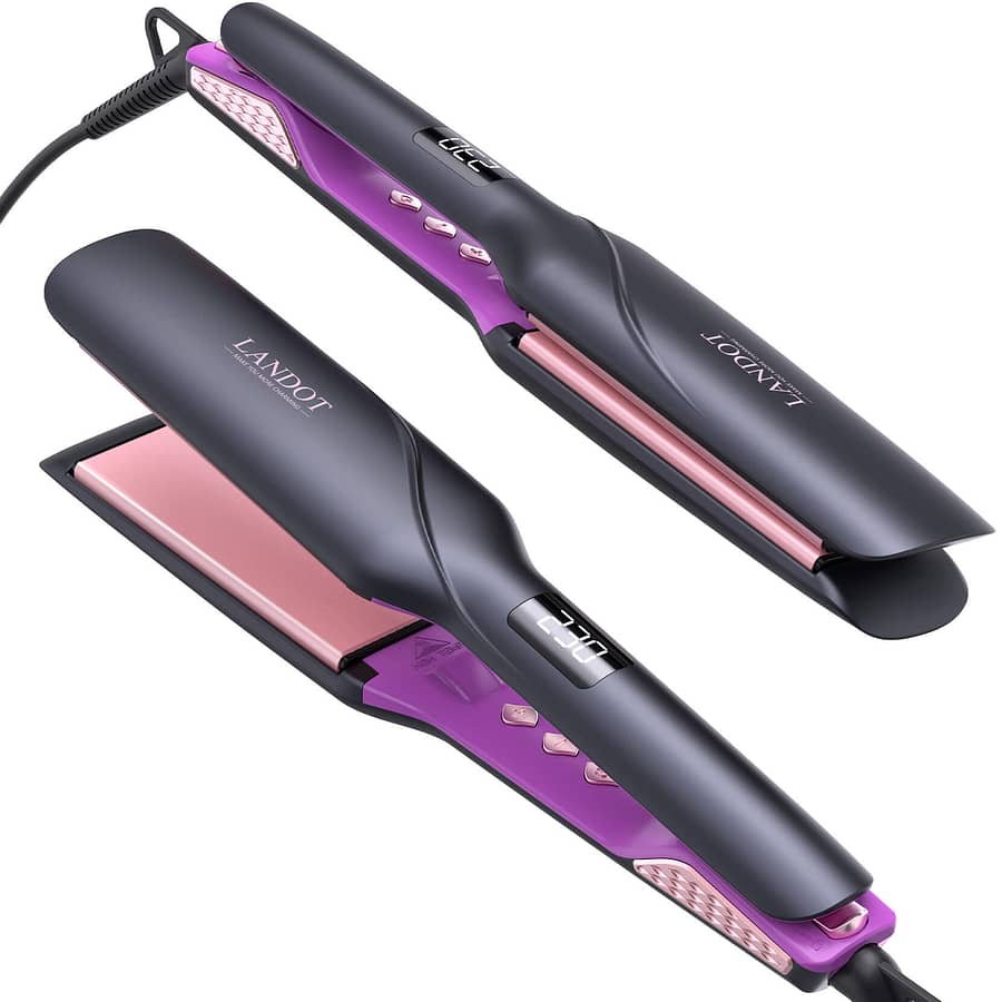 US stock Straightener and Curler 2 in 1 - Professional Ceramic Straightening Curling Iron for Straighten Curl Wave Hair - Dual Voltage 12 Digital Heat Settings Hair Products