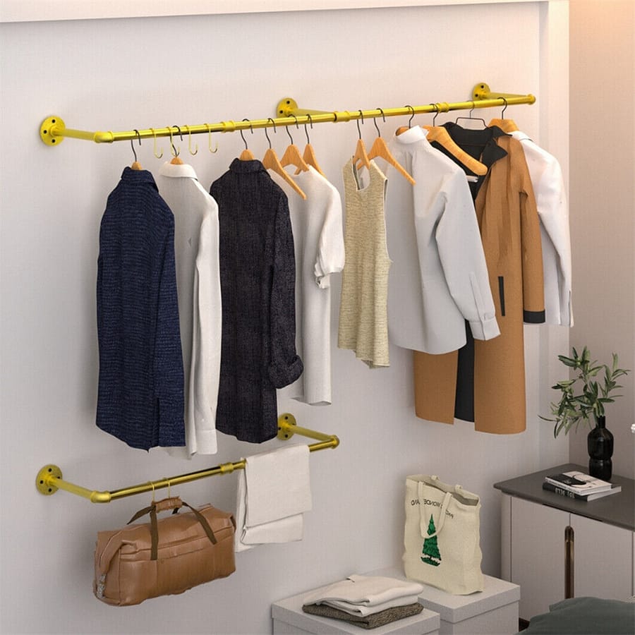 Industrial Pipe Clothing Rack Wall Hanging Rod Garment Bar Detachable Home  Garden
