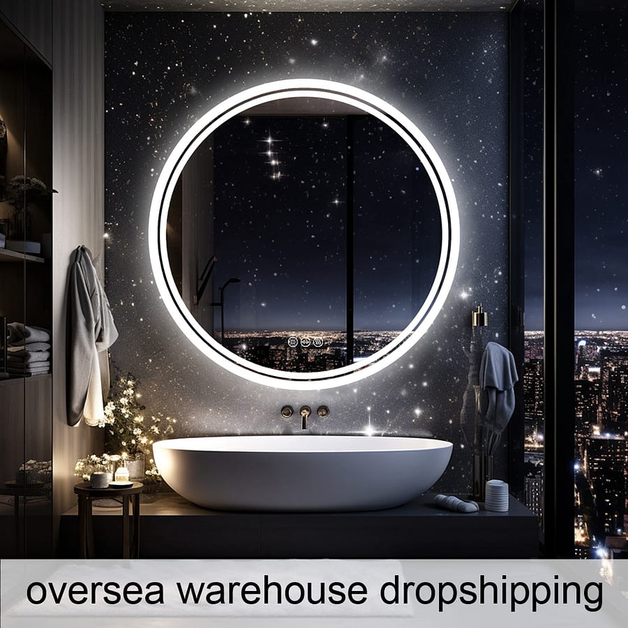 LUVODI 600 x 600 Round Illuminated Bathroom Wall Mirror with Demister Led Lights Dimmable Makeup Mirror for Bathroom Renovation Home  Garden