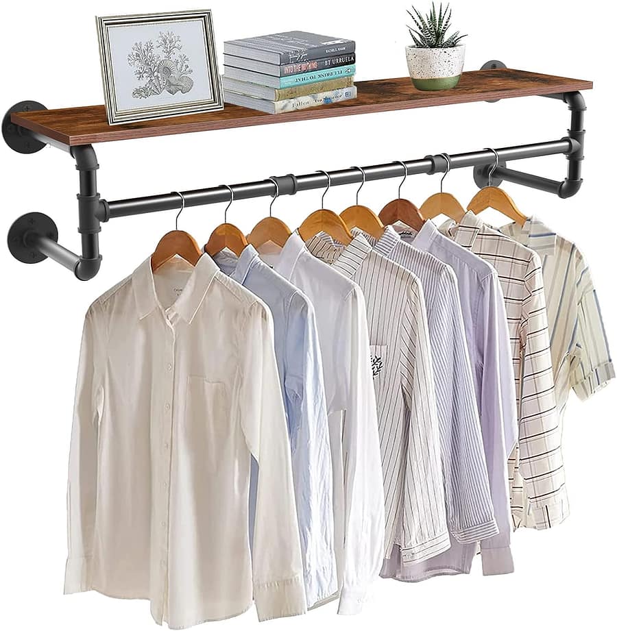 Wall Mounted Clothes Rail Industrial Pipe Clothes Rack Hanger Space-Saving Clothes Hanging Rod Bar Home  Garden