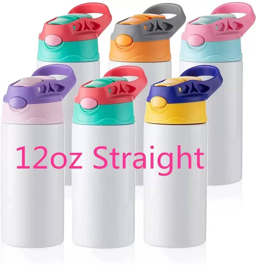 12oz Sublimation Blanks Kids Mugs Tumbler Baby Bottle Sippy Cups White Water Bottle with Straw and Portable Lid 6 Color Lids FY5286 Home  Garden