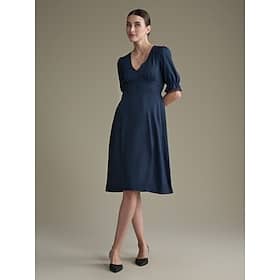 Solid Puff Sleeve Elastic Cuff Midi Dress