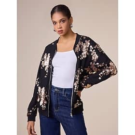 Sequin Crew Neck Bomber Jacket