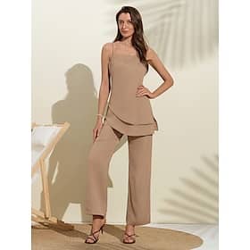 Satin Solid Irregular Hem Cami Set