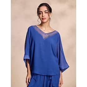 Chiffon Casual Magyar Sleeve Deep V Blouse