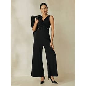 Cotton Twisted Front Elegant V Neck Jumpsuit