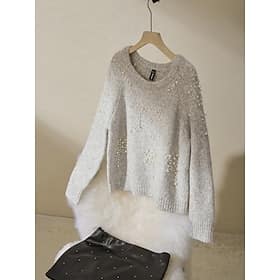 Pearl Beaded Crew Neck Pullover Sweater