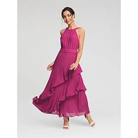 Women's Elegant Dress Rose Red Sleeveless Solid Color Ruffle Mismatched All Seasons Elegant Dress Wedding Party S M L