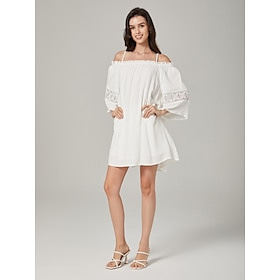 Off-the-shoulder white loose-fit mini dress