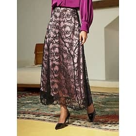 Satin Lace Floral Elegant Lined Maxi Skirt