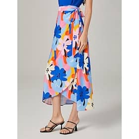 Vacation-Style Abstract Floral One-Piece Tie-Front Skirt