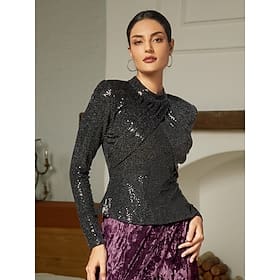 Sequin Ruched Glitter Fashion Blouse