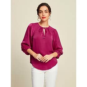 Satin Solid Shimmery Raglan Sleeve Casual Blouse