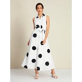 Polka Dot Sleeveless Tie Belt Maxi Dress