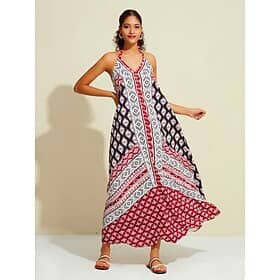 Bandana Print Halter Neck Swing Maxi Dress