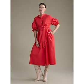 Cotton Solid Henley Collar Belted Maxi Dress