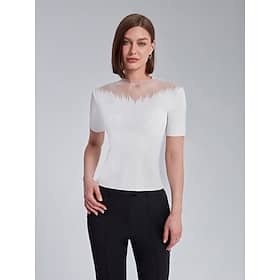 Chiffon See-Through Ribbed Knit Top