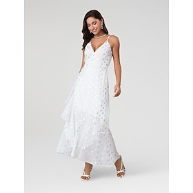 Women's Chiffon White Dress Polka Dot Spaghetti Strap Maxi Dress