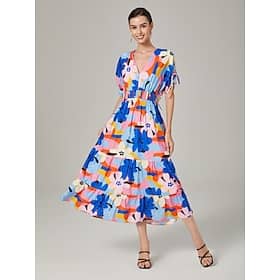 Abstract Colorful Floral Print Elegant Dress