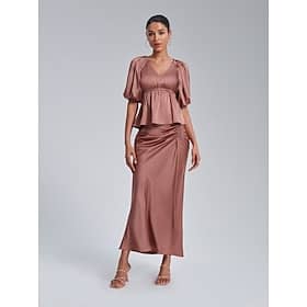 Elegant Satin Top and Skirt Set