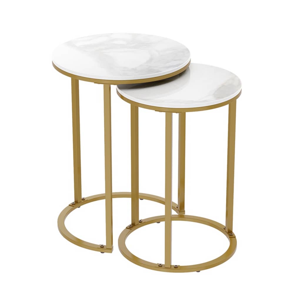 BUY WISFOR Stacking Side Table: Modern Set of 2 Accent End Tables with White Sintered Stone-top Round Side Tables Golden Metal Legs - Home  Garden at DYAF.com