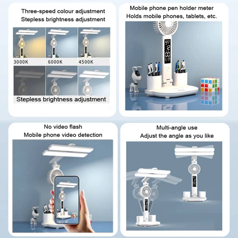 BUY Rechargeable Table Lamp for Study, Desk Lamp Reading Light Led Table Light with Fan, Led Clock Dispaly Reading Lamp - Lights  Lighting at DYAF.com