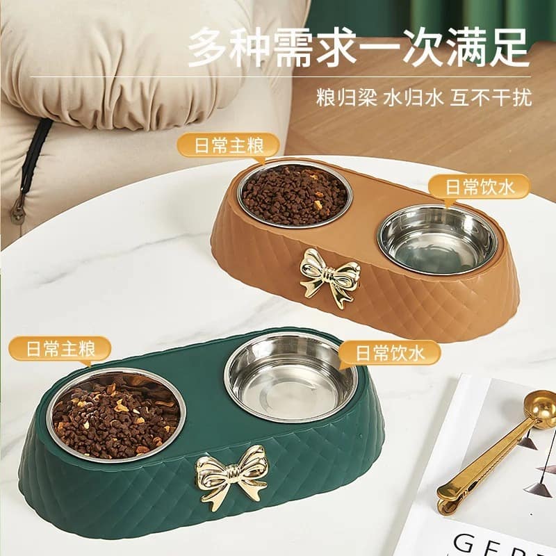 BUY NEW Pet Food Bowl Detachable 201 Stainless Steel Double Bowl Bow-tie Decoration Pet Accessories For Cats Dogs - Pet Supplies at DYAF.com