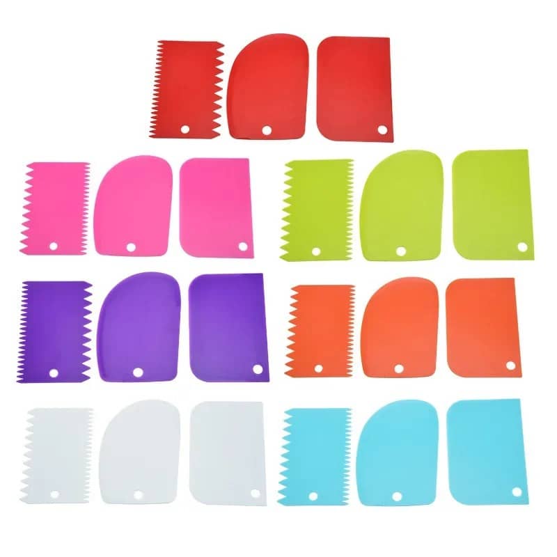 BUY NEW 3Pcs Cream Scraper Suit DIY Kitchen Straight Arc Tooth Shape Cream Bread Cutter Plastic Cake Pasty Scraper Baking Fondant Tools - Home  Garden at DYAF.com